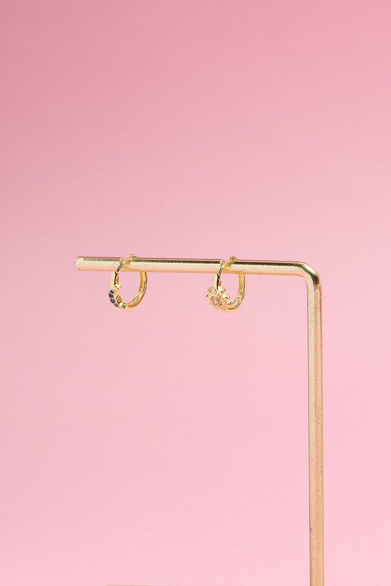 Sun and Moon Sterling Silver Huggies Earrings mure + grand Gold