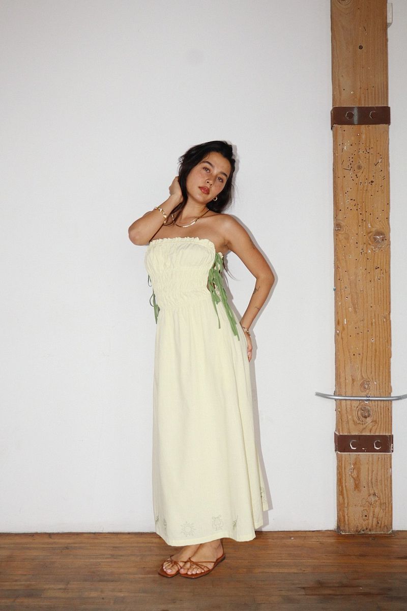 Sunshine Ruched With Embroidery Maxi Tube Dress Clothing Bailey Rose