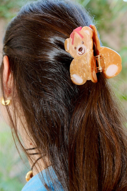 Teddy Bear Bow Claw Clip Hair Accessory mure + grand