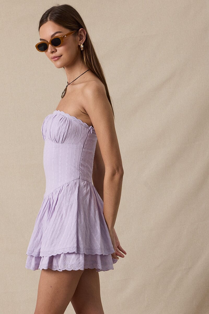 Thalia Tiered Lace Down Tube Mini Dress Clothing Sky to Moon