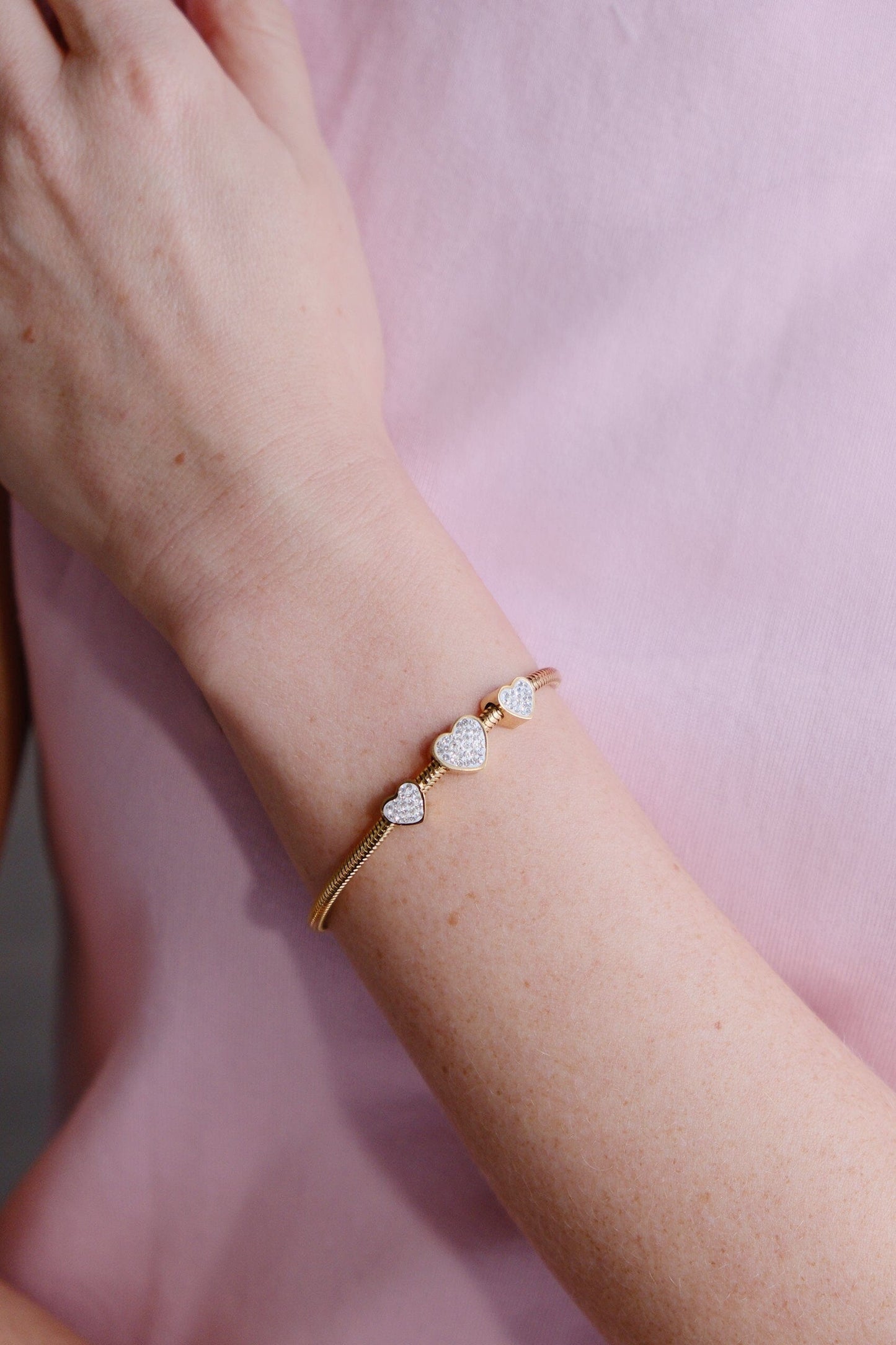 Trio Crystal Heart Pendant Bracelet Bracelet mure + grand