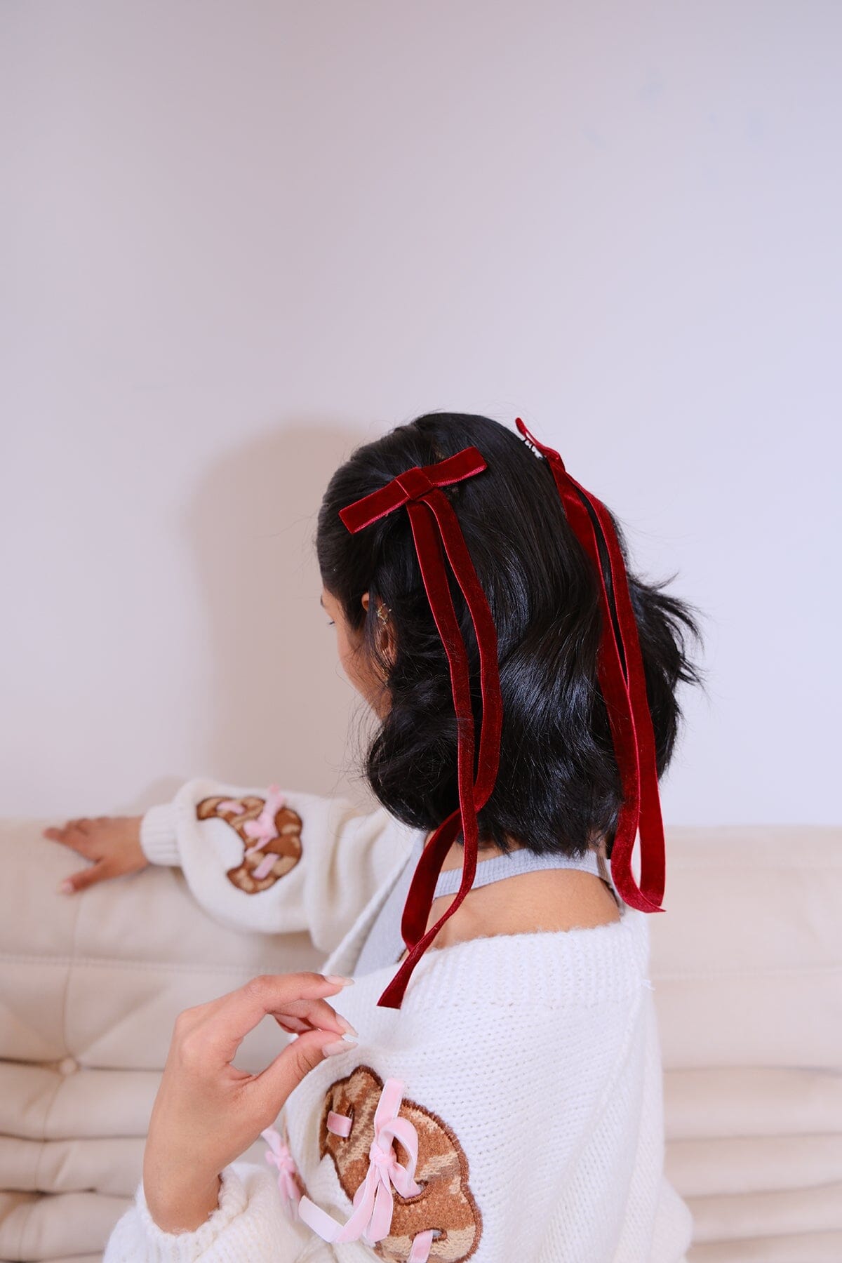 Velvet Long Tail Bow Hair Clip Hair Accessory mure + grand