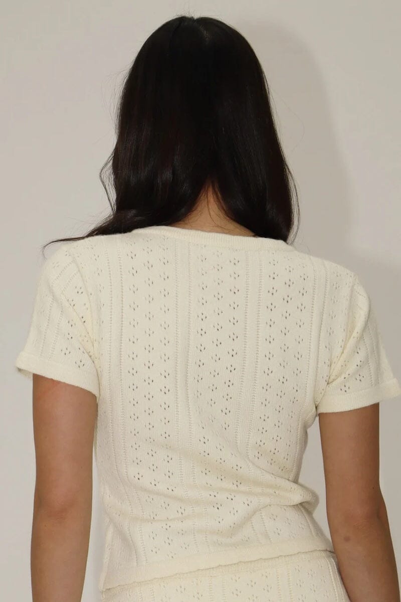 Vicenta Eyelet Pattern And Tie Front Design Knit Top Clothing Bailey Rose