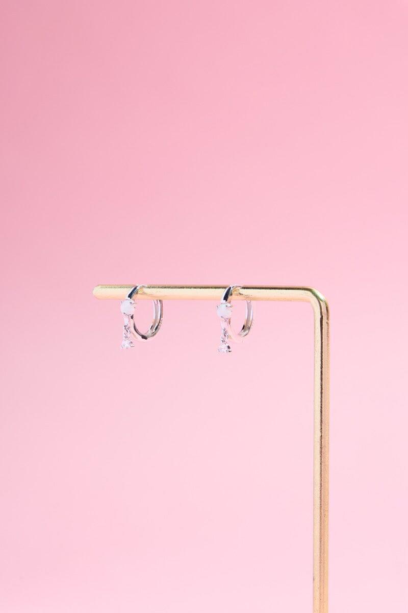 White Opal Sterling Silver Huggie Earring Earrings mure + grand