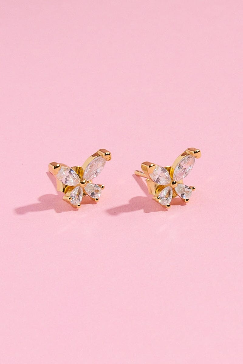 White Sapphire Butterfly Sterling Silver Stud Earring Earrings mure + grand