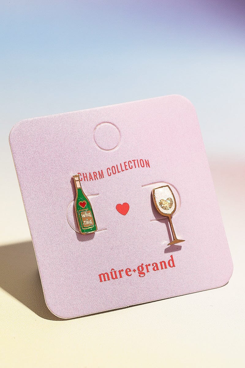 Wine Time Enamel Charm Stud Earrings Earrings Mure + Grand