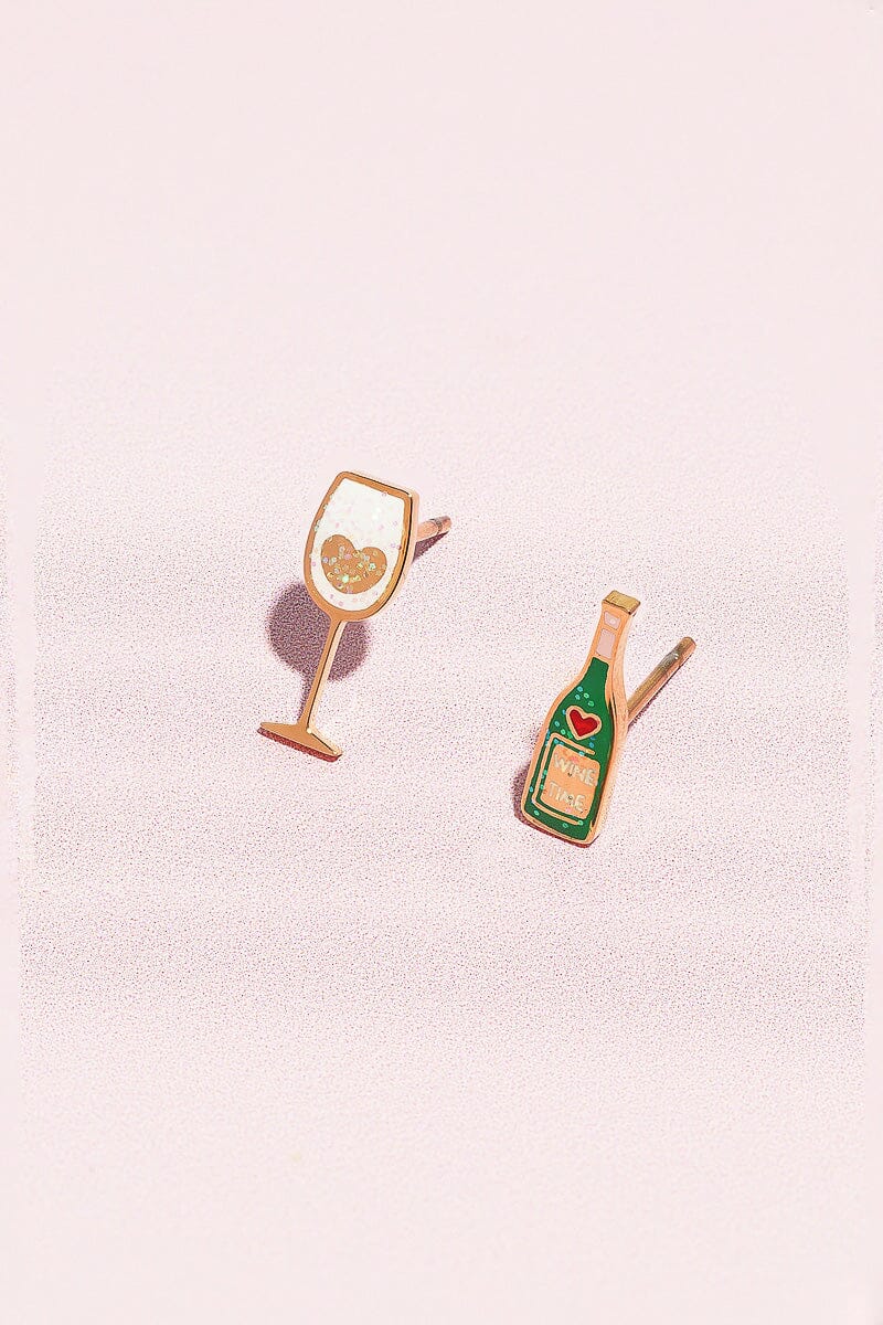 Wine Time Enamel Charm Stud Earrings Earrings Mure + Grand
