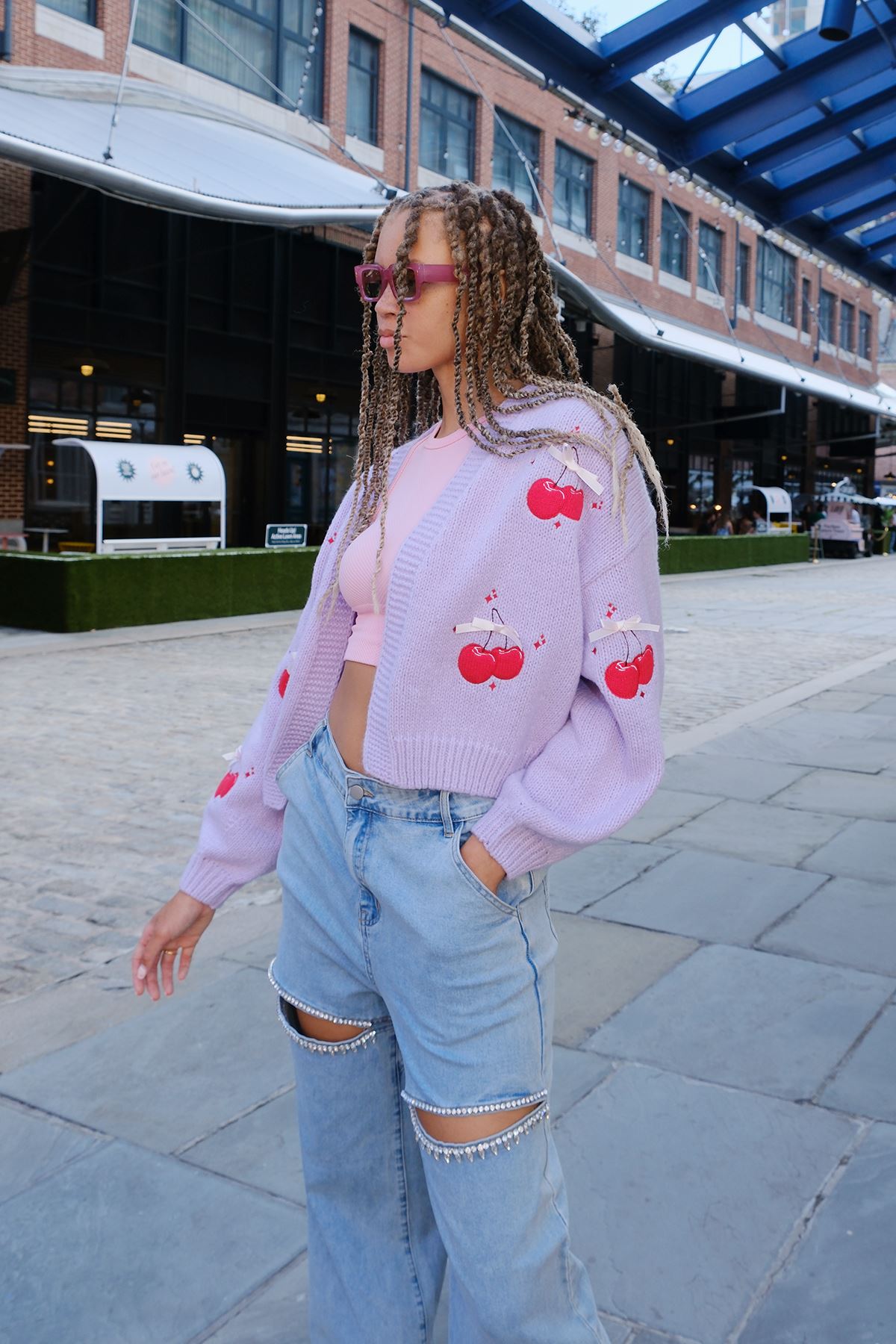 You're the Cherry on Top Puff Cardigan Sweater mure + grand