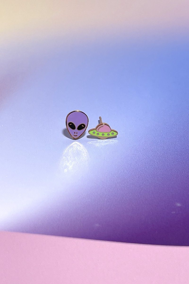 Alien + UFO Enamel Charm Stud Earrings Earrings Mure + Grand