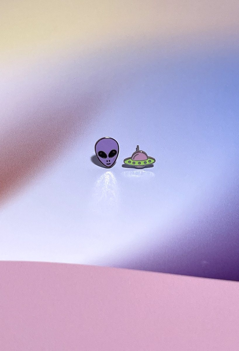 Alien + UFO Enamel Charm Stud Earrings Earrings Mure + Grand