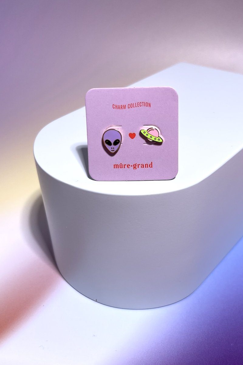 Alien + UFO Enamel Charm Stud Earrings Earrings Mure + Grand Gold