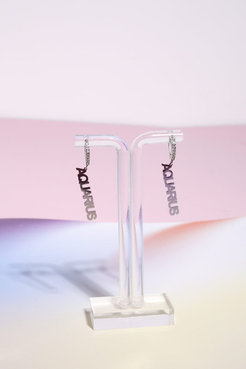 Aquarius Crystal Zodiac Charm Dangle Earrings Earrings Mure + Grand Silver