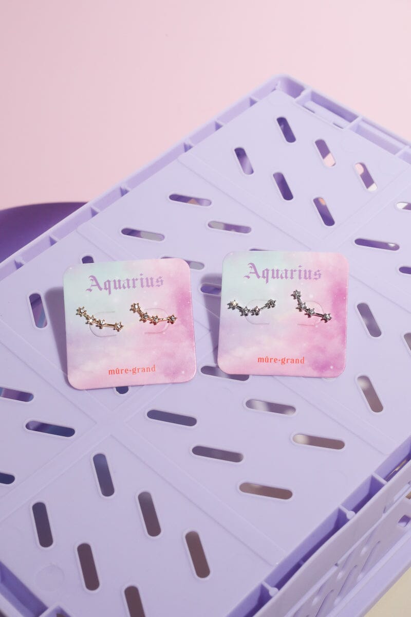 Aquarius Crystal Zodiac Stud Earrings Earrings Mure + Grand