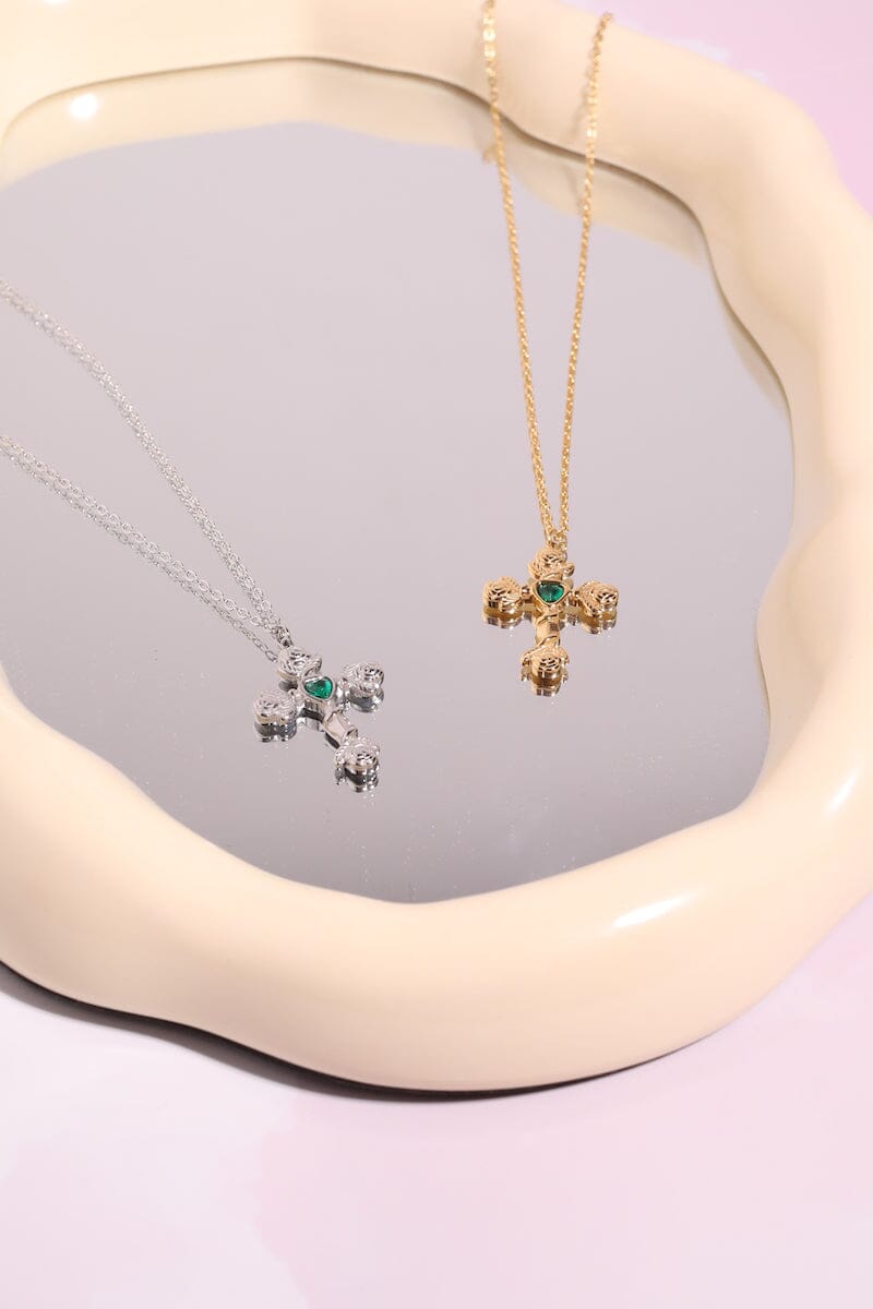 Aurelia Cross Necklace in Green Necklaces mure + grand