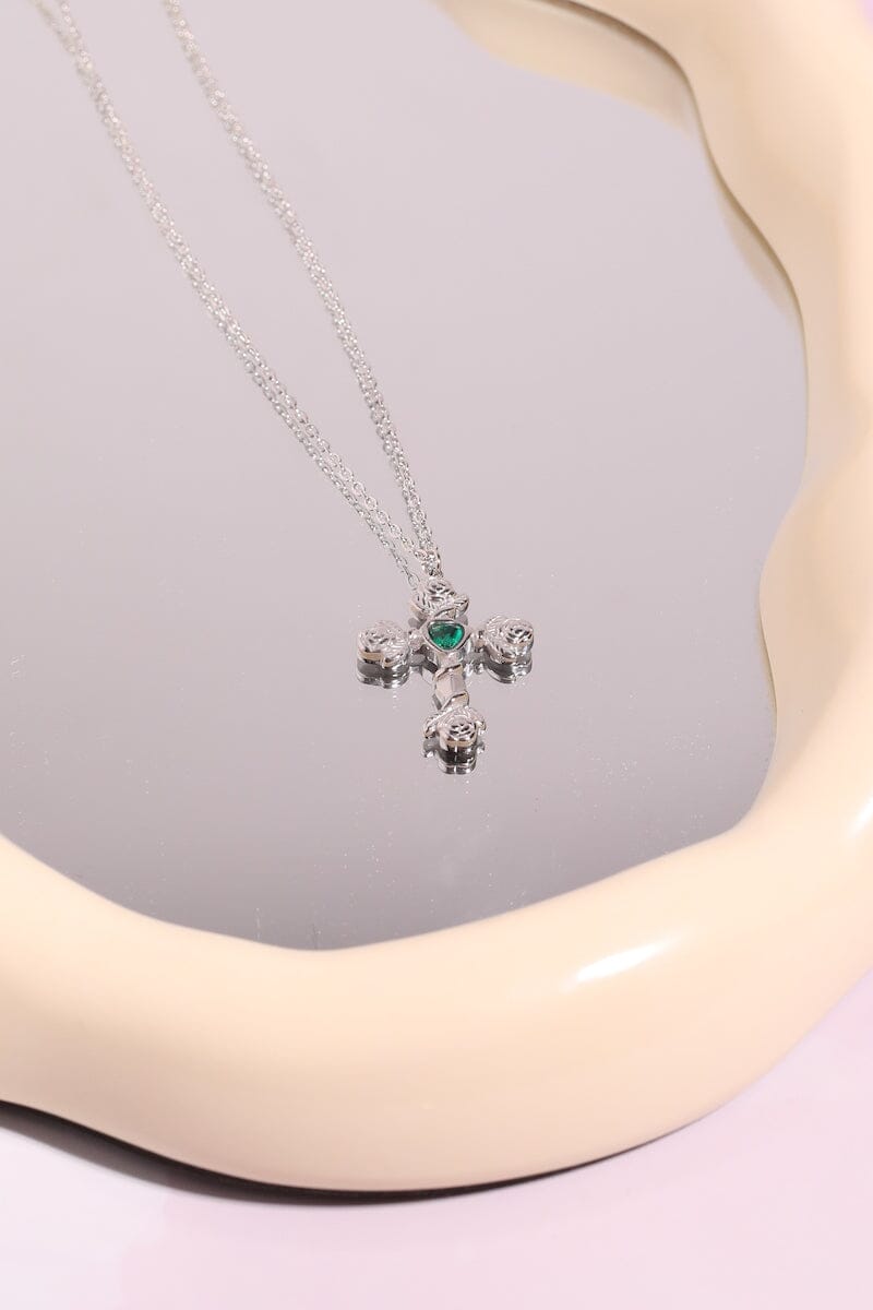 Aurelia Cross Necklace in Green Necklaces mure + grand