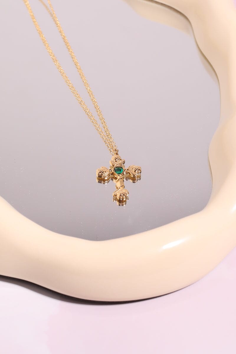 Aurelia Cross Necklace in Green Necklaces mure + grand