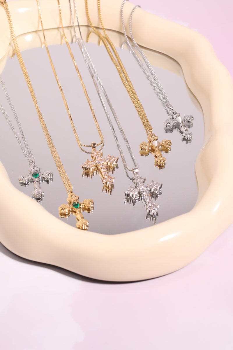 Aurelia Cross Necklace in White Necklaces mure + grand