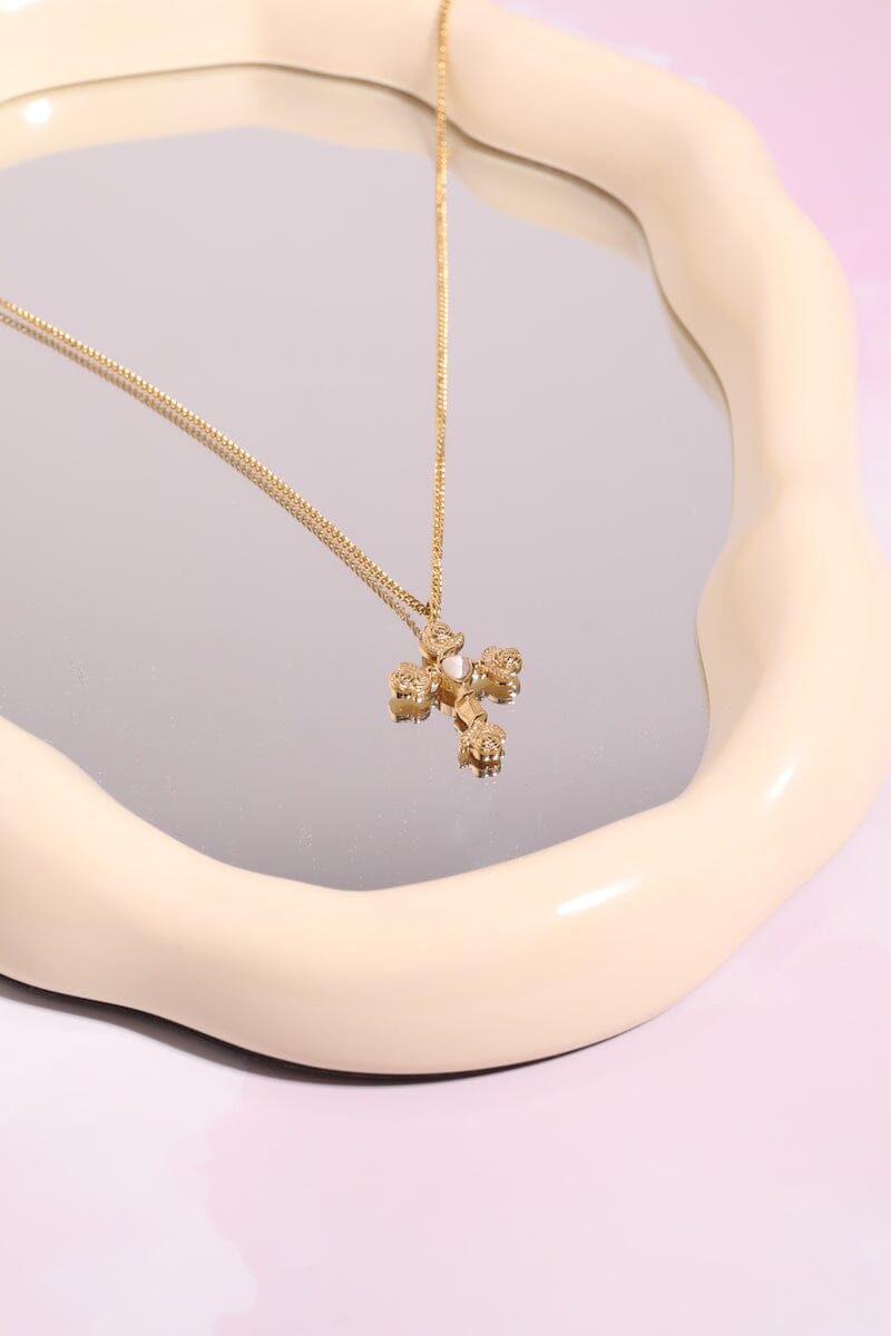Aurelia Cross Necklace in White Necklaces mure + grand 