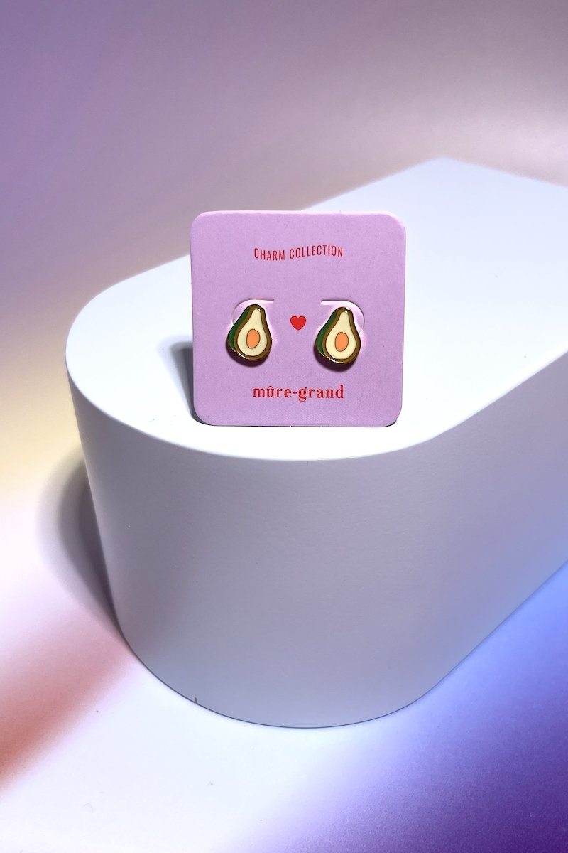Avocado Enamel Charm Stud Earrings Earrings Mure + Grand Gold