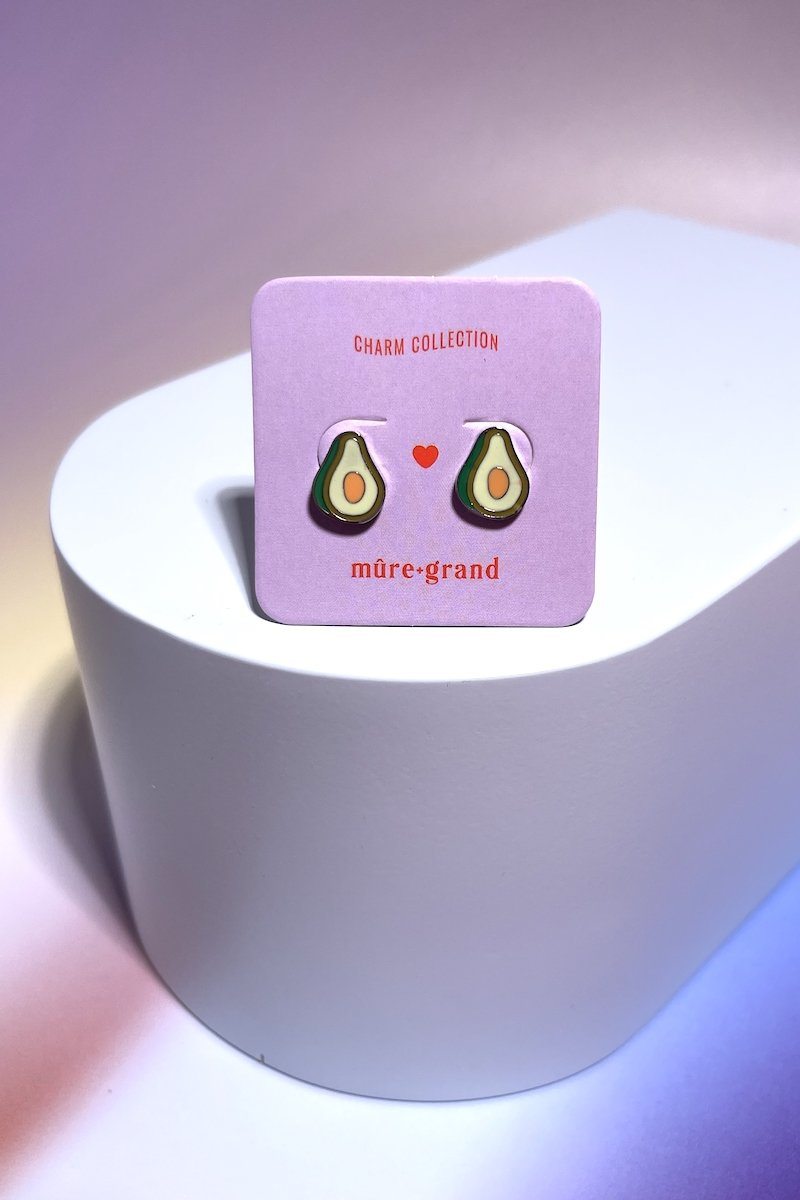 Avocado Enamel Charm Stud Earrings Earrings Mure + Grand Silver