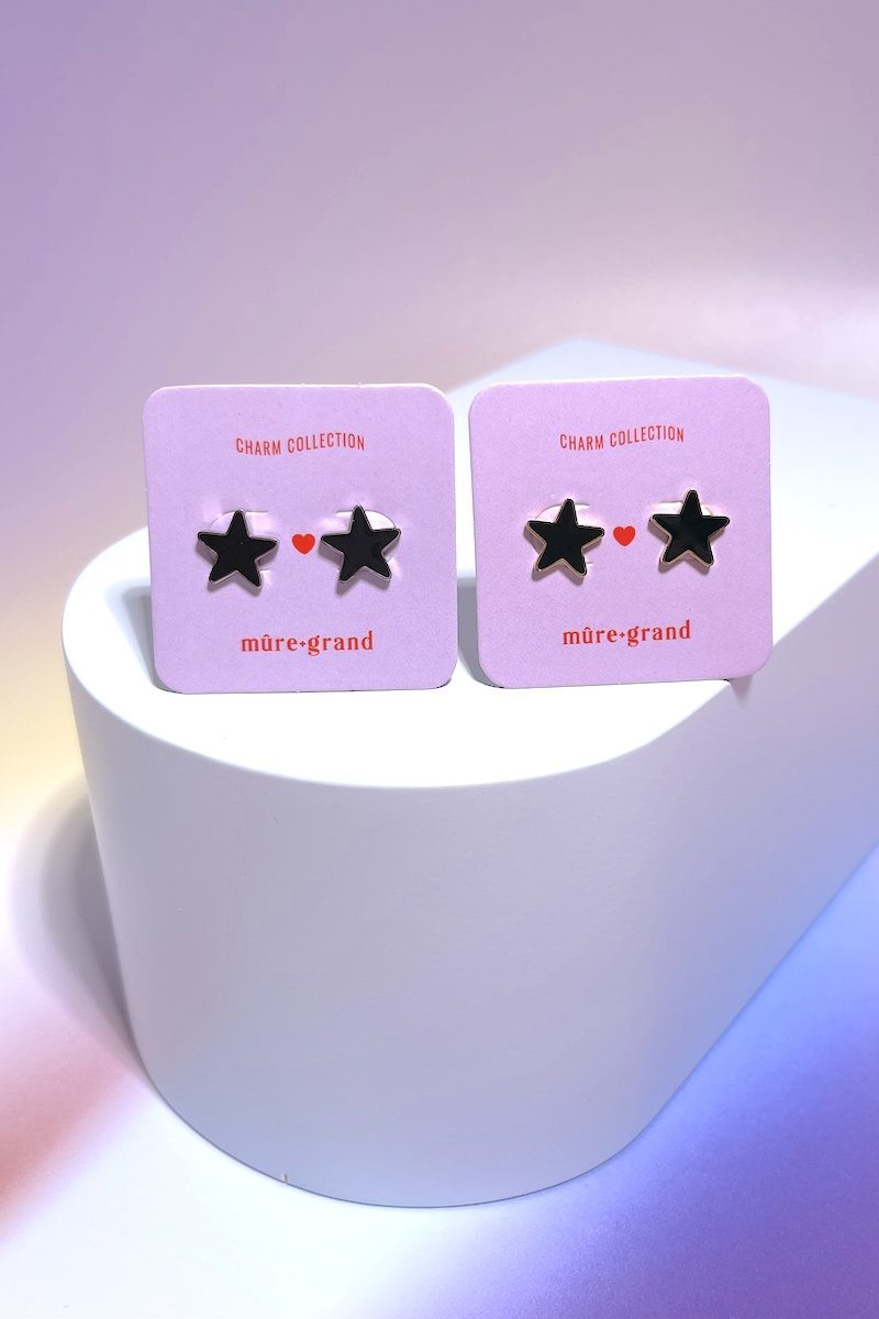 Black Star Enamel Charm Stud Earrings Earrings Mure + Grand