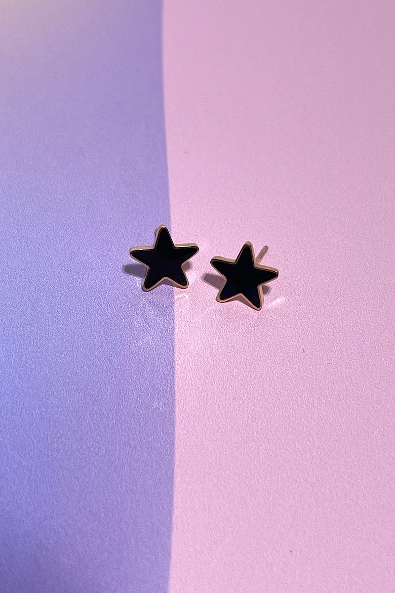 Black Star Enamel Charm Stud Earrings Earrings Mure + Grand