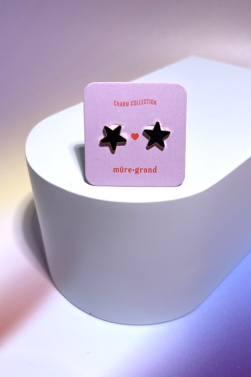 Black Star Enamel Charm Stud Earrings Earrings Mure + Grand Gold