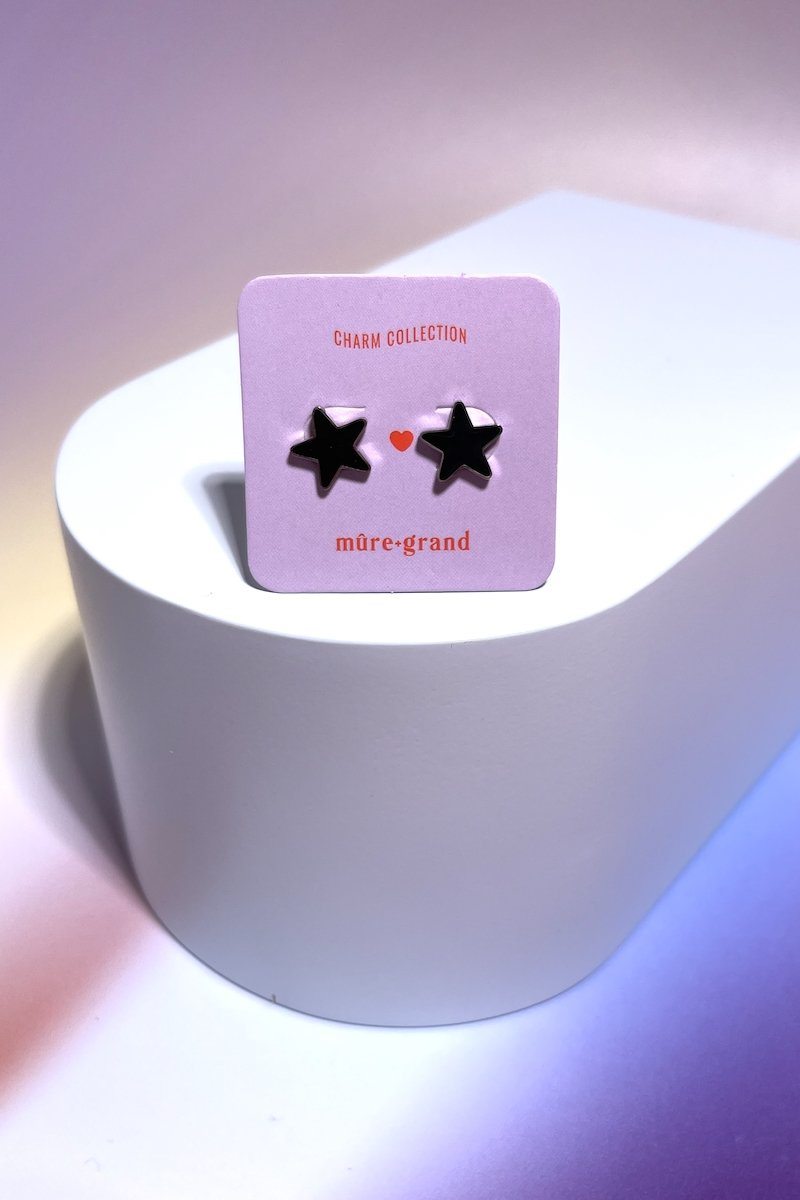Black Star Enamel Charm Stud Earrings Earrings Mure + Grand Silver