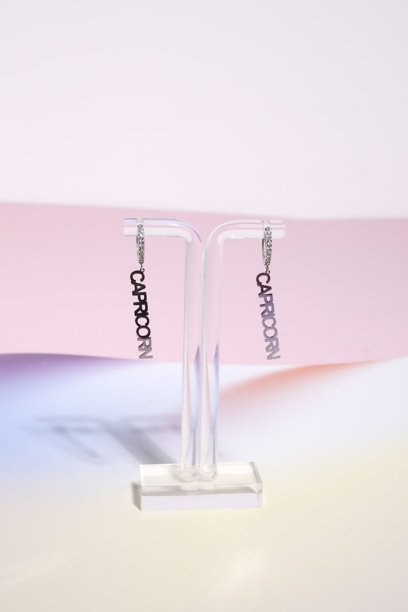 Capricorn Crystal Zodiac Charm Dangle Earrings Earrings Mure + Grand Silver