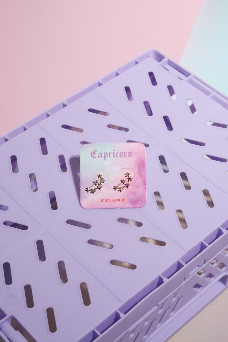 Capricorn Crystal Zodiac Stud Earrings Earrings Mure + Grand Gold