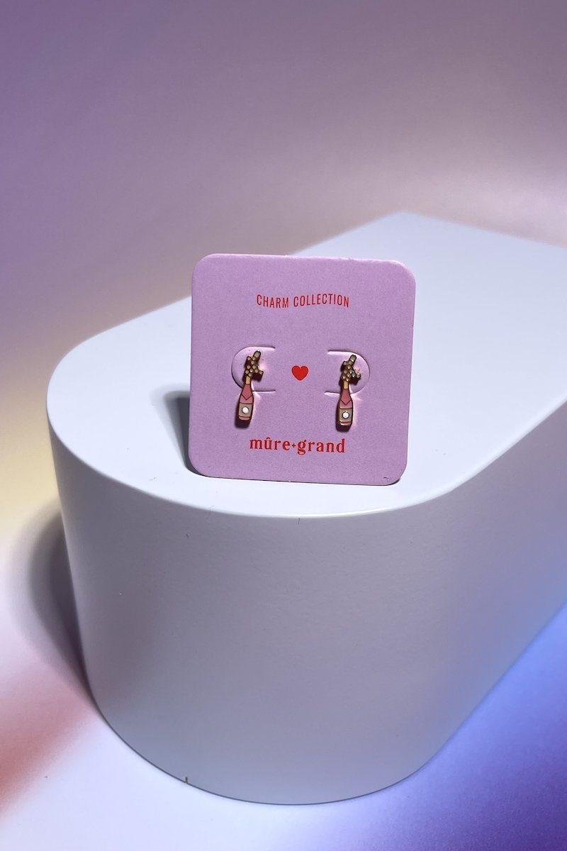 Champagne Bubbly Enamel Charm Stud Earrings Earrings Mure + Grand Gold