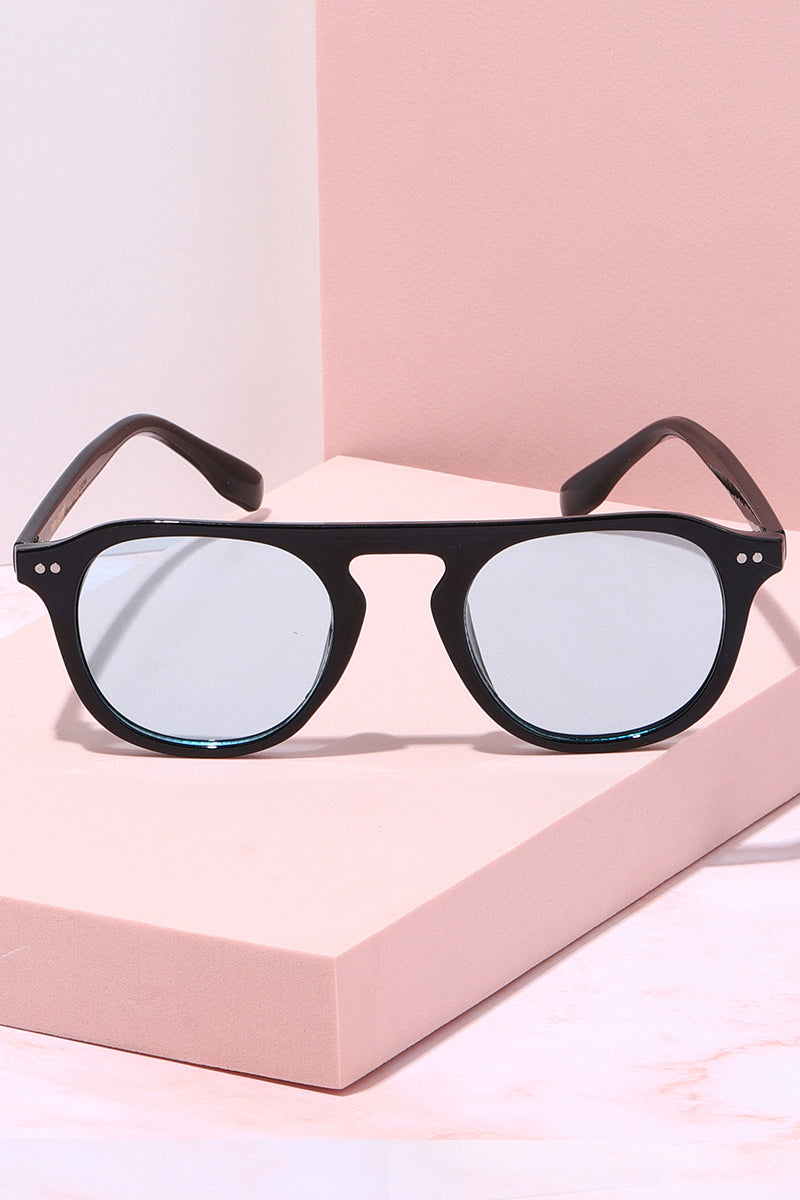 Checked In Round Frame Sunglasses Sunglasses Mure + Grand Black/Blue