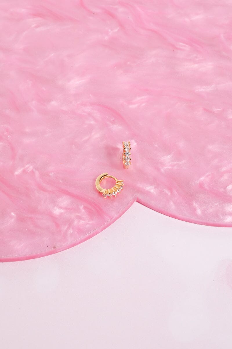Cherie Crystal Sterling Silver Hoop Huggies Earrings mure + grand Gold