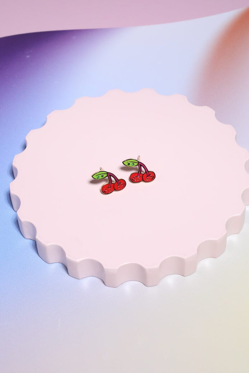 Cherry Enamel Charm Stud Earrings Earrings Mure + Grand