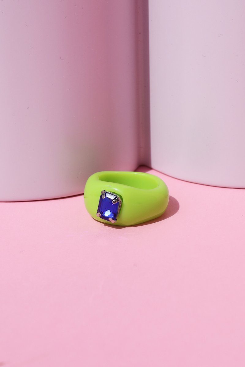 Colorful Rhinestone Resin Ring Rings Mulberry & Grand Lime