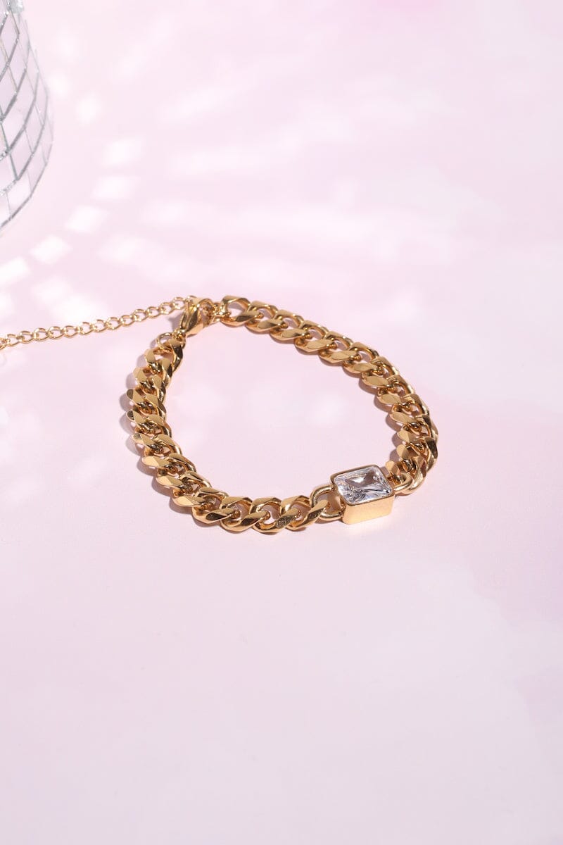 Crystal Curb Chain Link Bracelet Bracelet mure + grand White