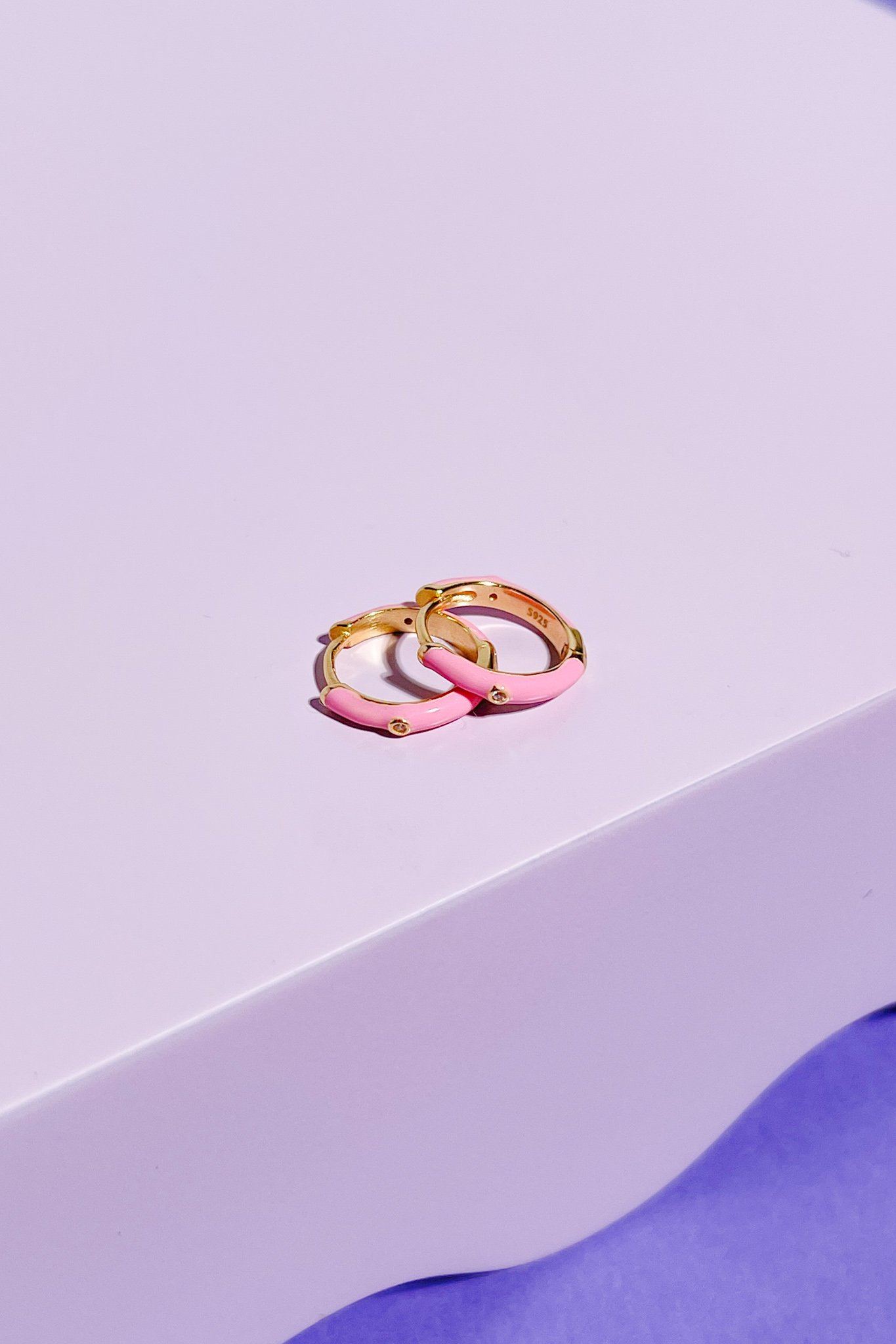 Crystal Enamel Sterling Silver Hoop Huggie Earrings Mulberry & Grand Pink