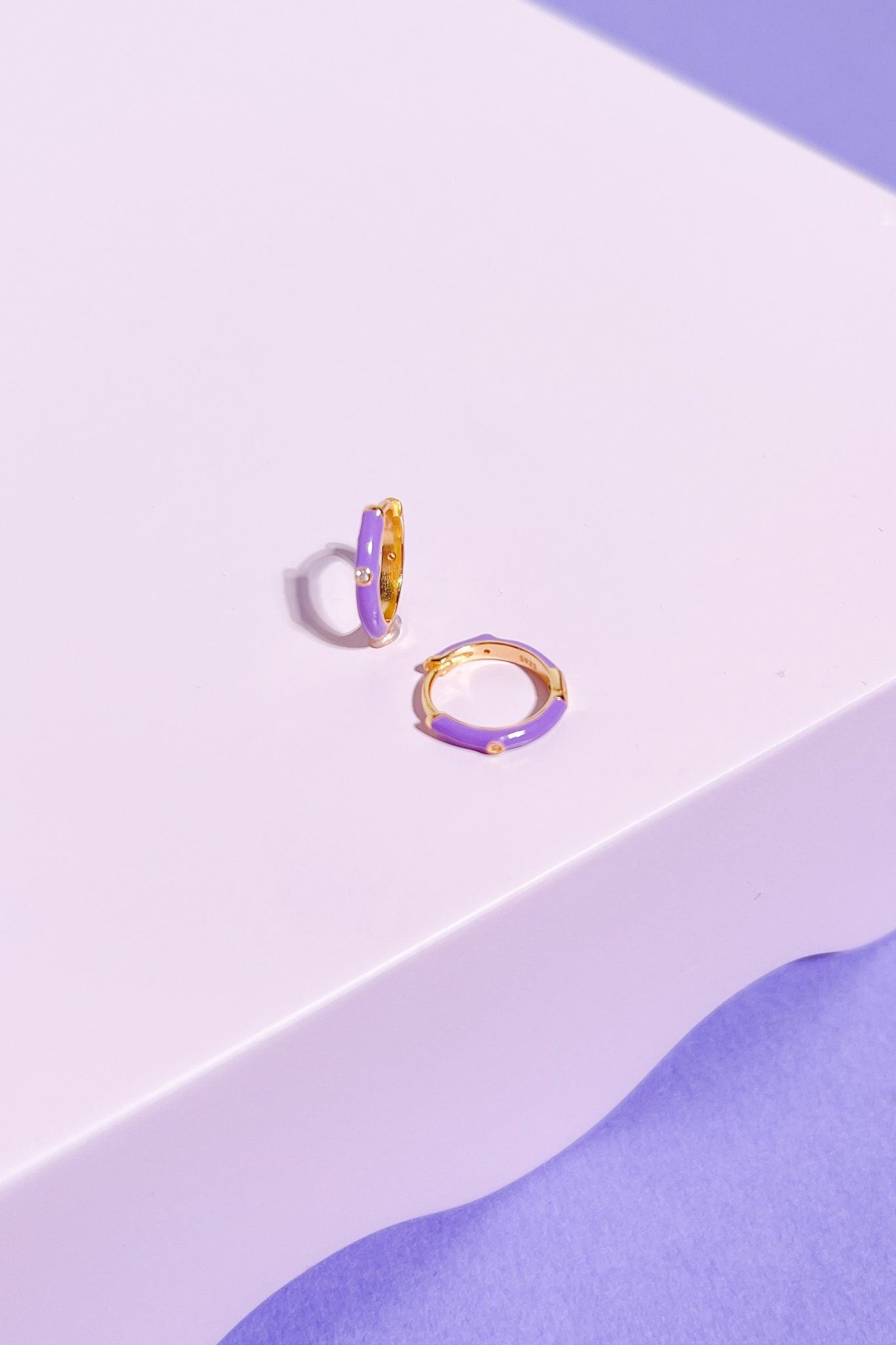 Crystal Enamel Sterling Silver Hoop Huggie Earrings Mulberry & Grand Purple