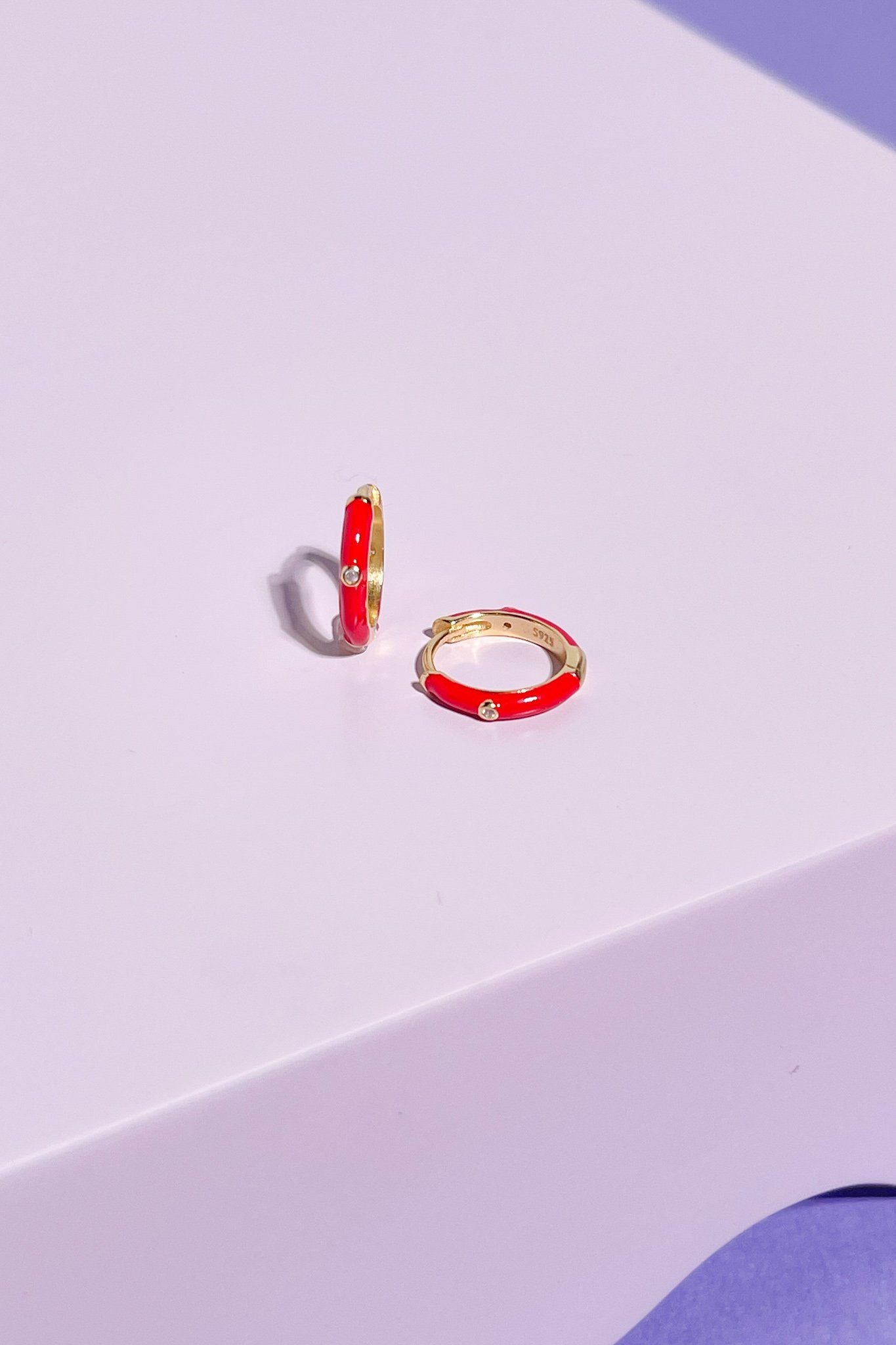 Crystal Enamel Sterling Silver Hoop Huggie Earrings Mulberry & Grand Red