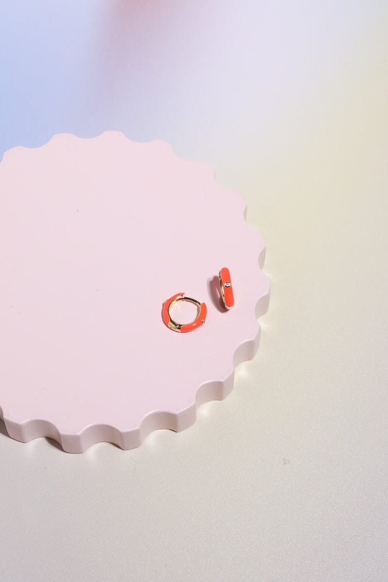 Crystal Enamel Sterling Silver Hoop Huggie Earrings Mure + Grand Orange