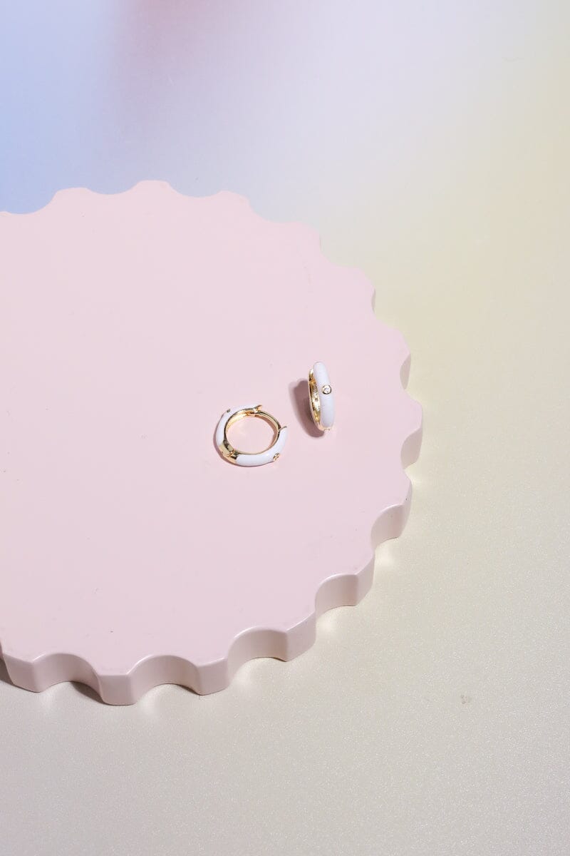 Crystal Enamel Sterling Silver Hoop Huggie Earrings Mure + Grand White