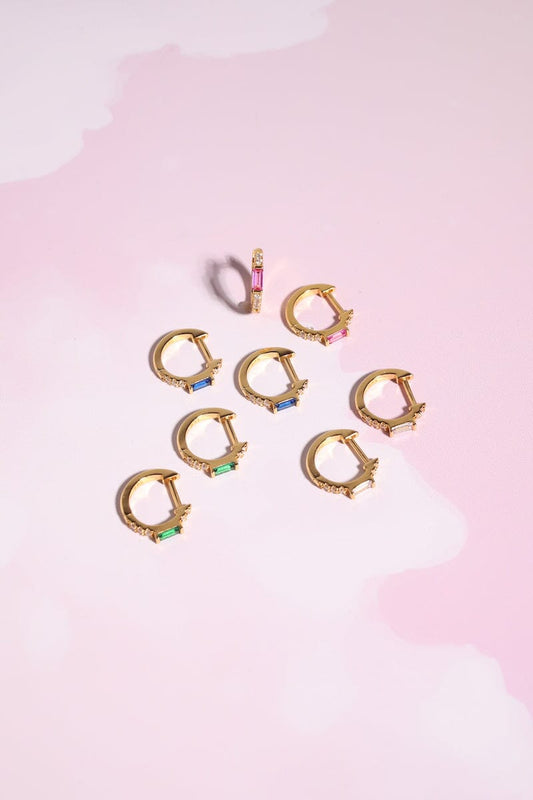 Crystal Gem Sterling Silver Huggie Earrings Earrings Mure + Grand