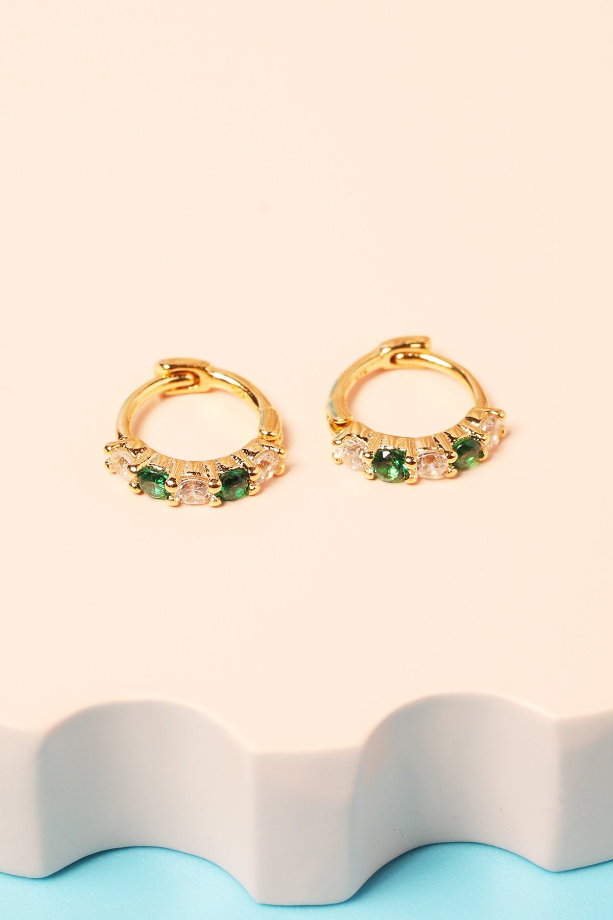 Crystal Sterling Silver Huggie in Gold Earrings Mulberry & Grand Emerald and Crystal