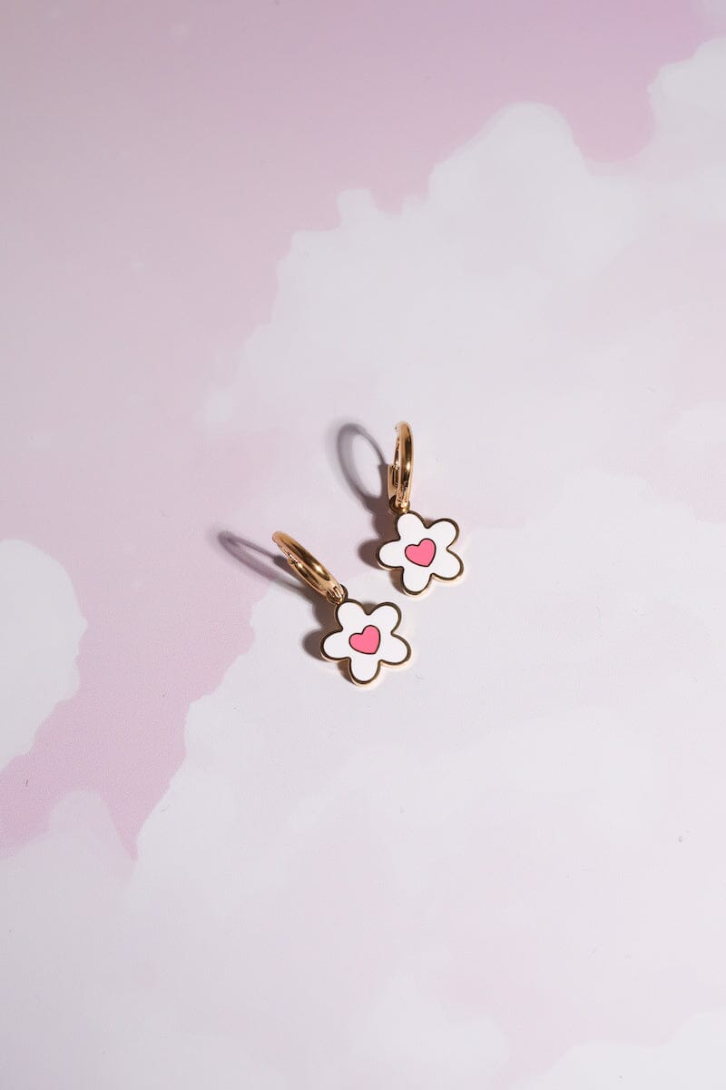Daisy Enamel Huggie Charm Dangle Earrings Earrings Mure + Grand