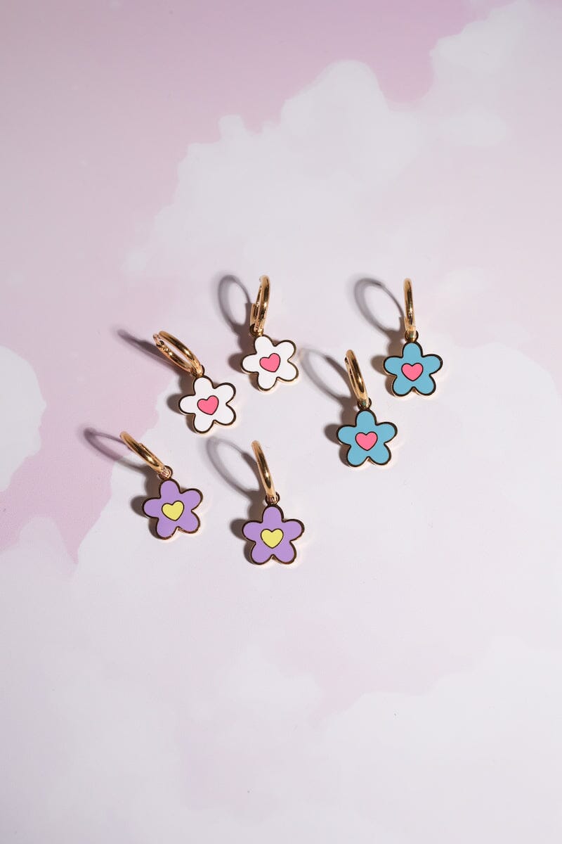 Daisy Enamel Huggie Charm Dangle Earrings Earrings Mure + Grand