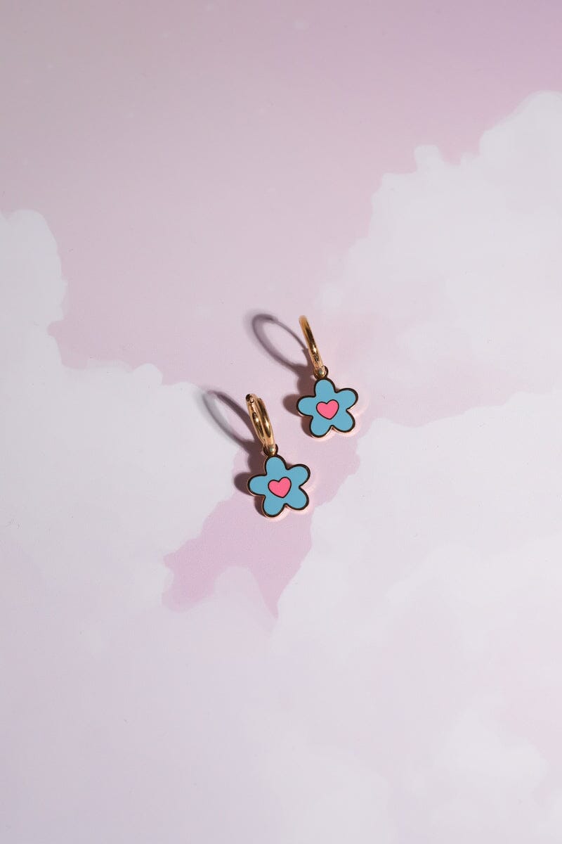 Daisy Enamel Huggie Charm Dangle Earrings Earrings Mure + Grand Blue