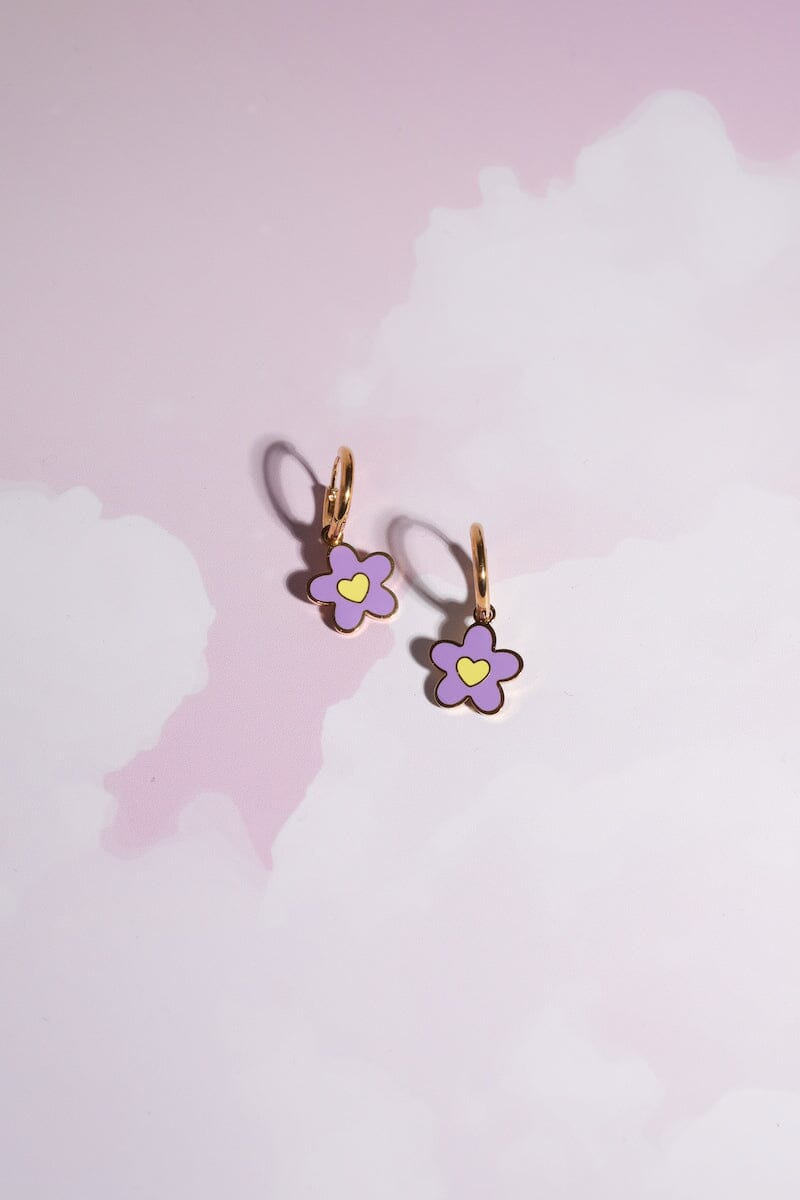 Daisy Enamel Huggie Charm Dangle Earrings Earrings Mure + Grand Purple