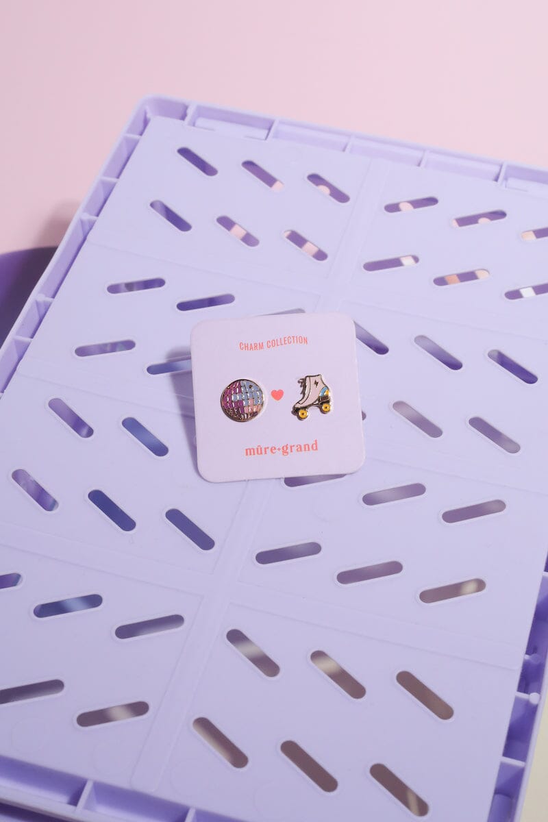 Disco Ball + Skates Enamel Charm Stud Earrings Earrings Mure + Grand