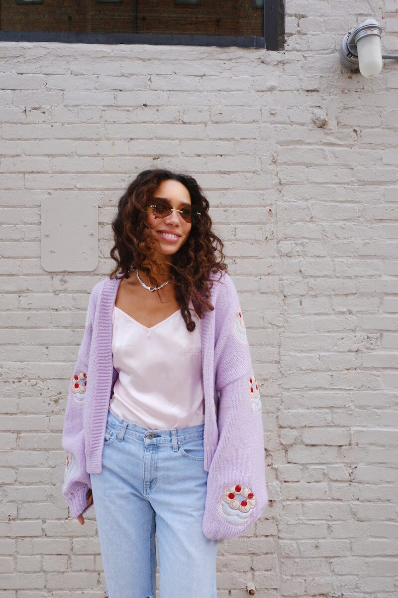 Eat Cake Puff Cardigan Sweater mure + grand