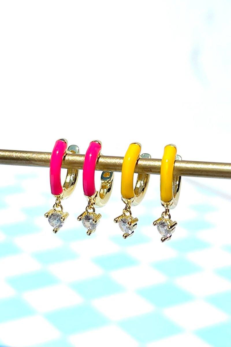Enamel and Zirconia Stud Charm Dangle Earring Earring Mulberry & Grand Hot Pink